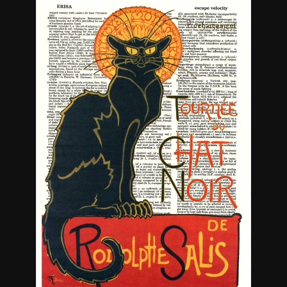 Black Cat Vintage Dictionary Art Print Noir